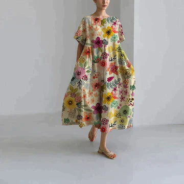 Aurora - Elegant Floral Dress With Tummy Coverage