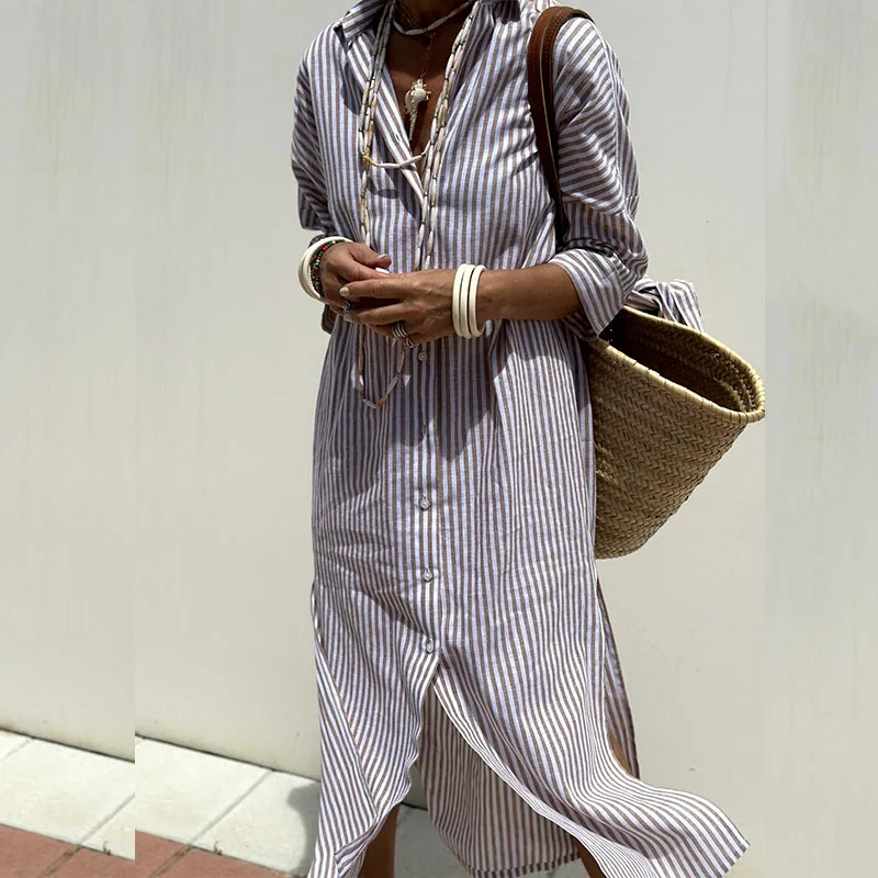 Perlie | Elegant Striped Shirt Dress