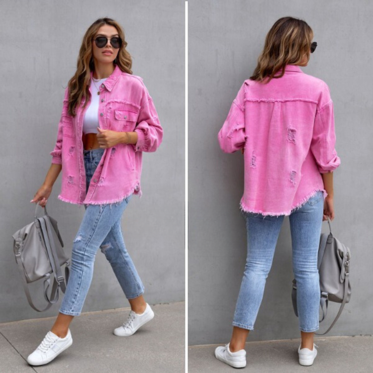 Alicia | Ripped Oversized Denim Jacket