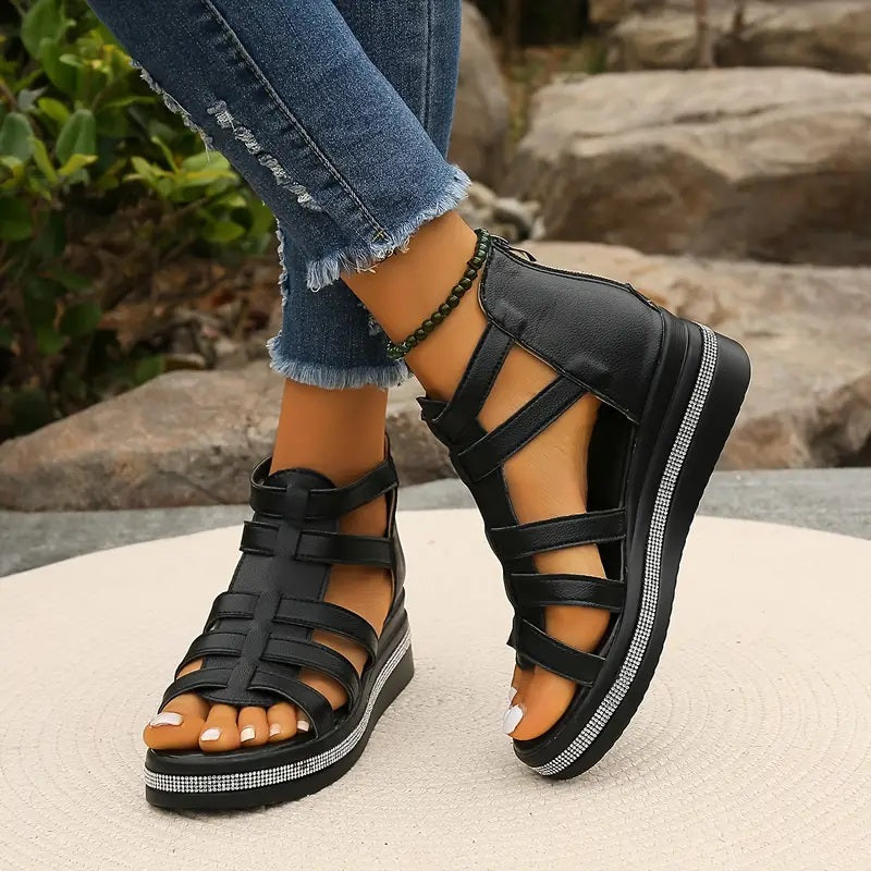 Chloe | Elegant Leather Wedge Sandals