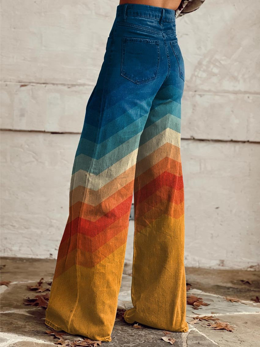 Ursula - Orange And Blue Stripes Wide Leg Pants