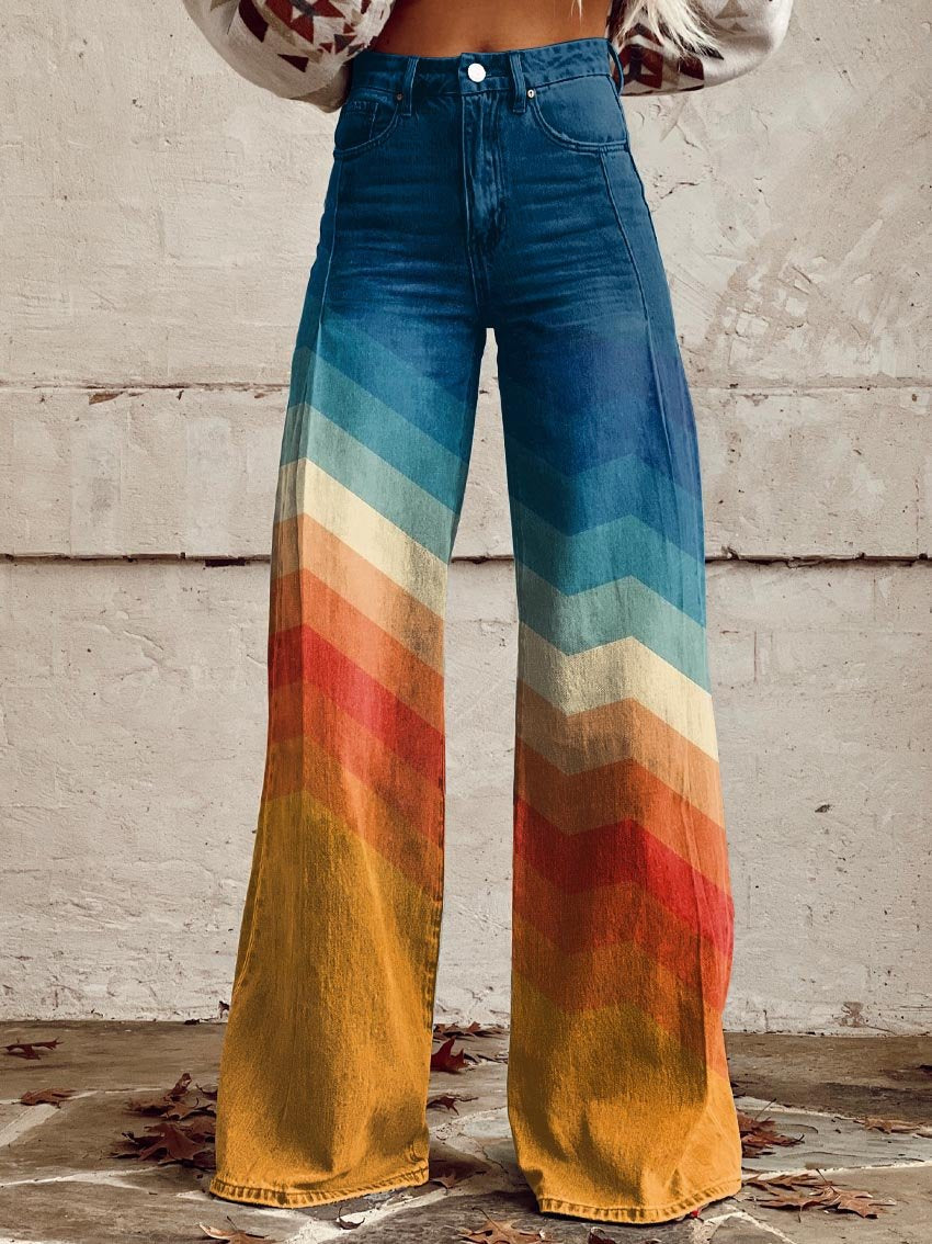 Ursula - Orange And Blue Stripes Wide Leg Pants